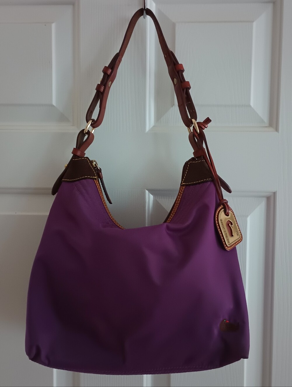 Dooney & Bourke Nylon And Leather Erica Large Hobo shoulder bag In rich purple